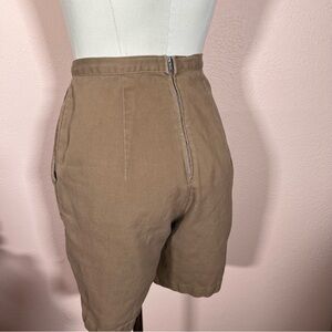 Vintage 1950’s Minimalist Kaki Tan Twill High waist Pin up Girl Shorts